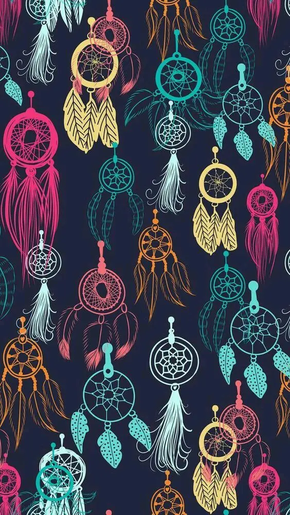 Download Wallpaper of Multiple Dreamcatchers in Yellow Blue and Pink