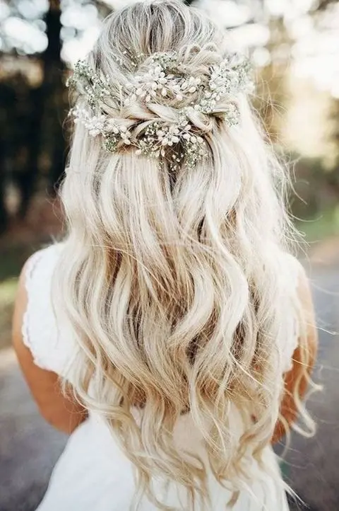 Open Hair for Brides with Simple Floral Crown