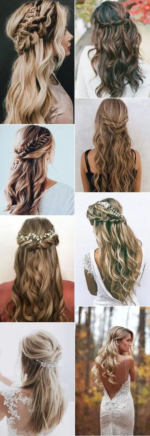 Simple Hairstyle for Engagement with Floral Crown