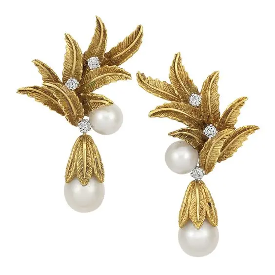 Leaf and Pearl Earrings