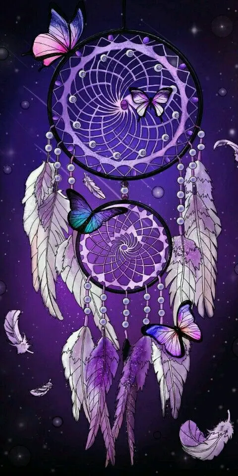 Download Purple Dreamcatcher Wallpaper with Purple Butterfly