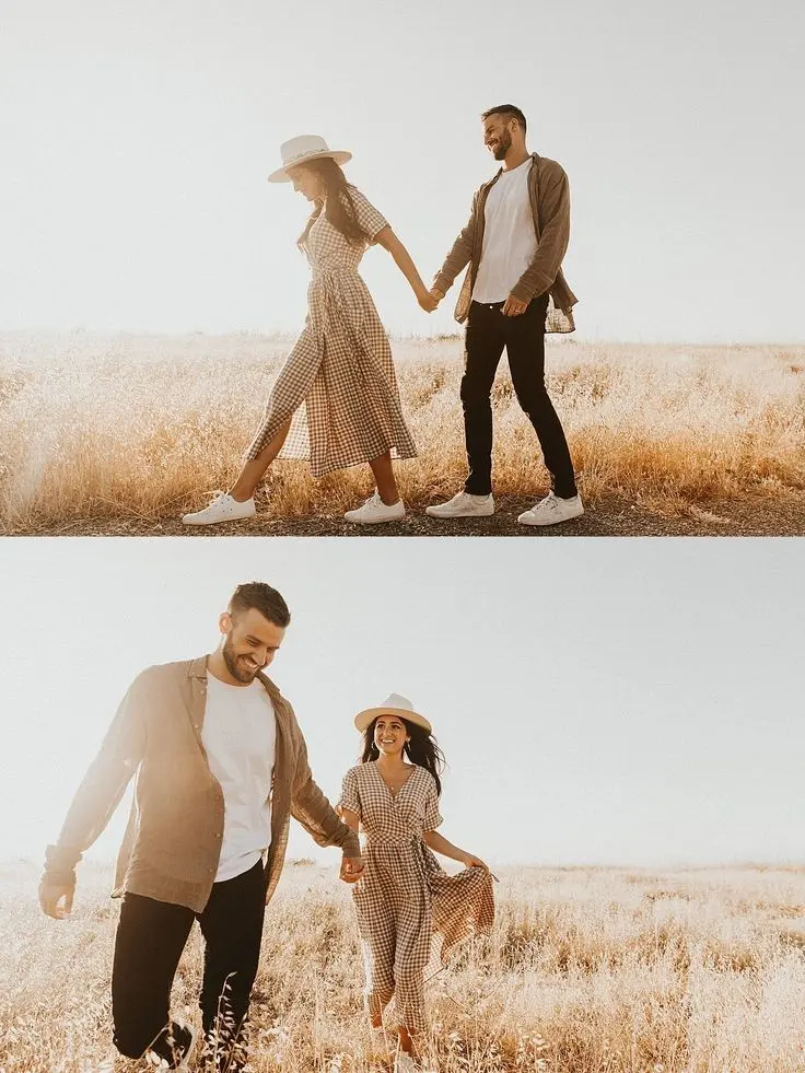 Couple Pose Trick in Wheat Field