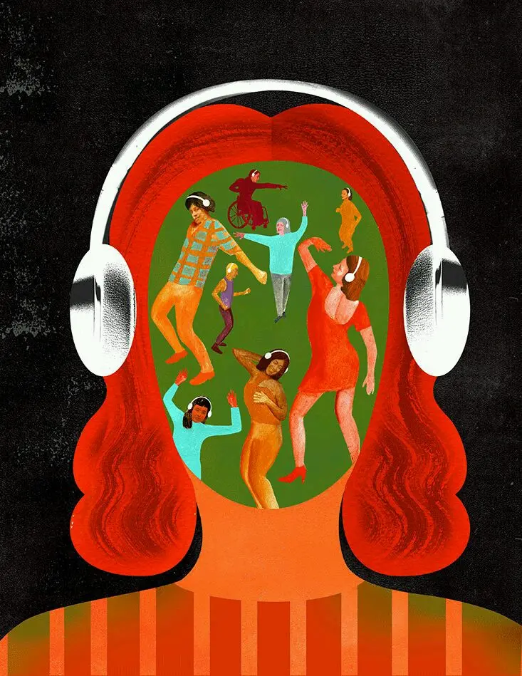 Download Image of Red-Haired Girl Listening to Music
