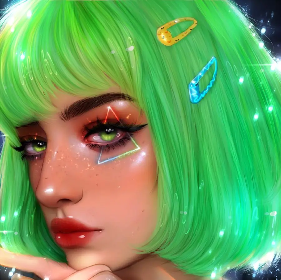 Download Digital Art of a Girl with Green Hair