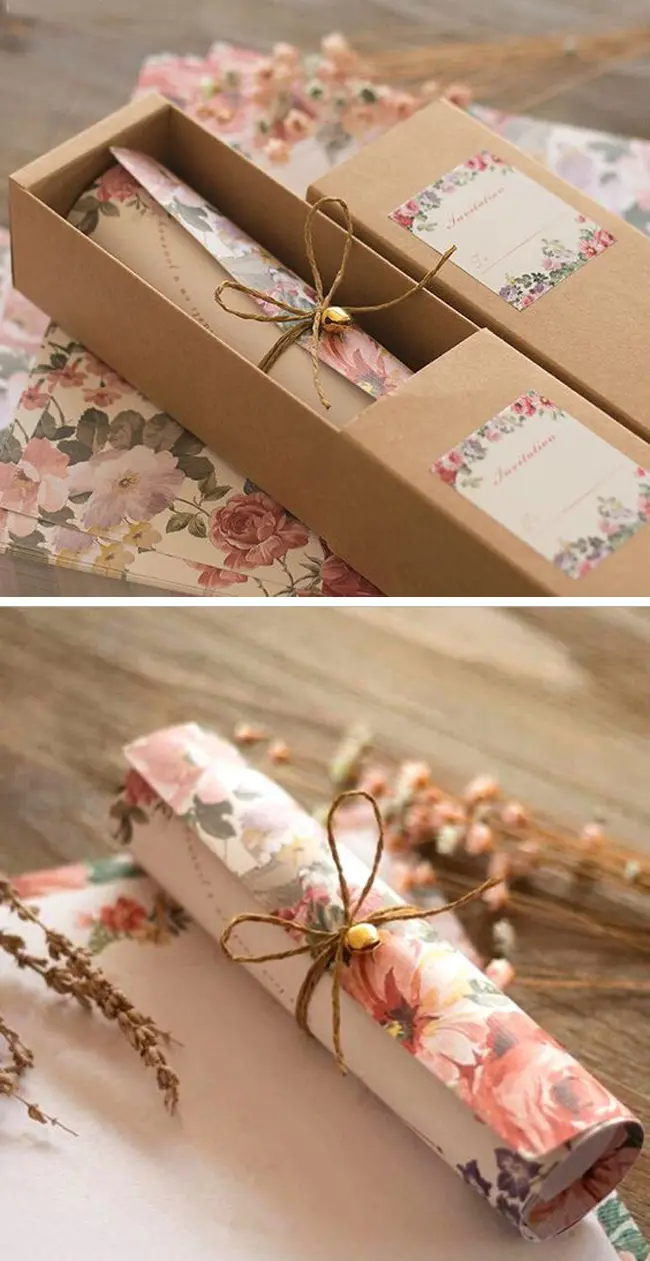 Vintage Wedding Invitation Card in a Box
