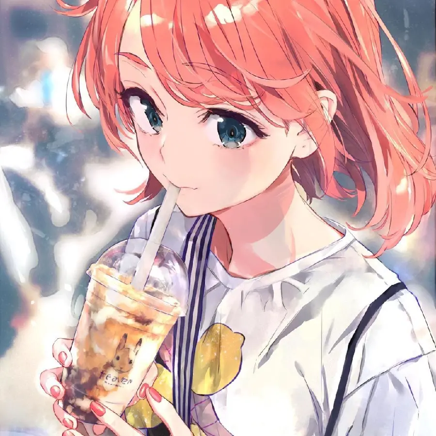 Cartoon Girl with Bubble Tea Photo