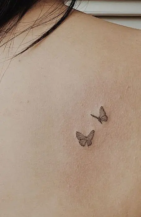 Double Butterfly Tattoo Design for Back of Neck