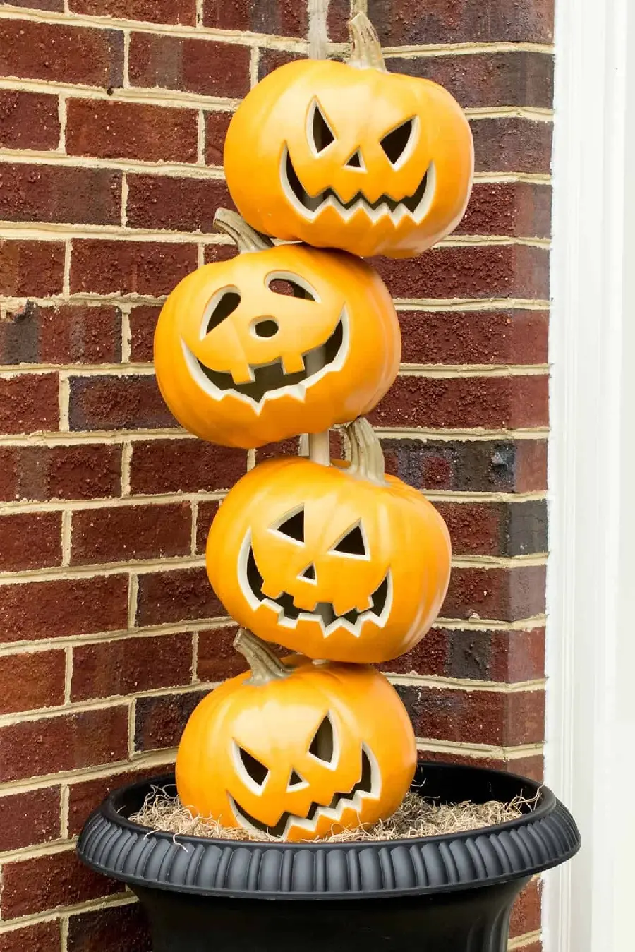 Stacked Pumpkin Decor for Halloween Front Yard