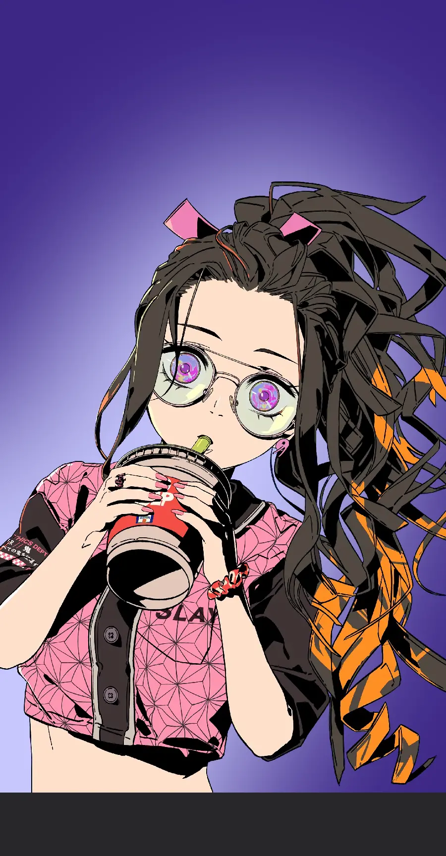 Beautiful Anime Girl Drinking Bubble Tea Photo