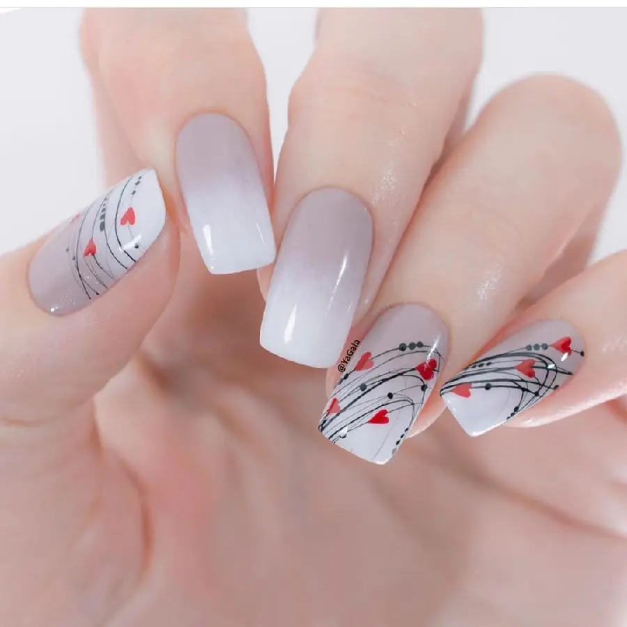 Grey Heart Nail Art Design for a Romantic Look
