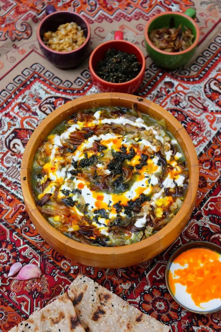 Ash Reshteh with Garnish Photo for Food Presentation