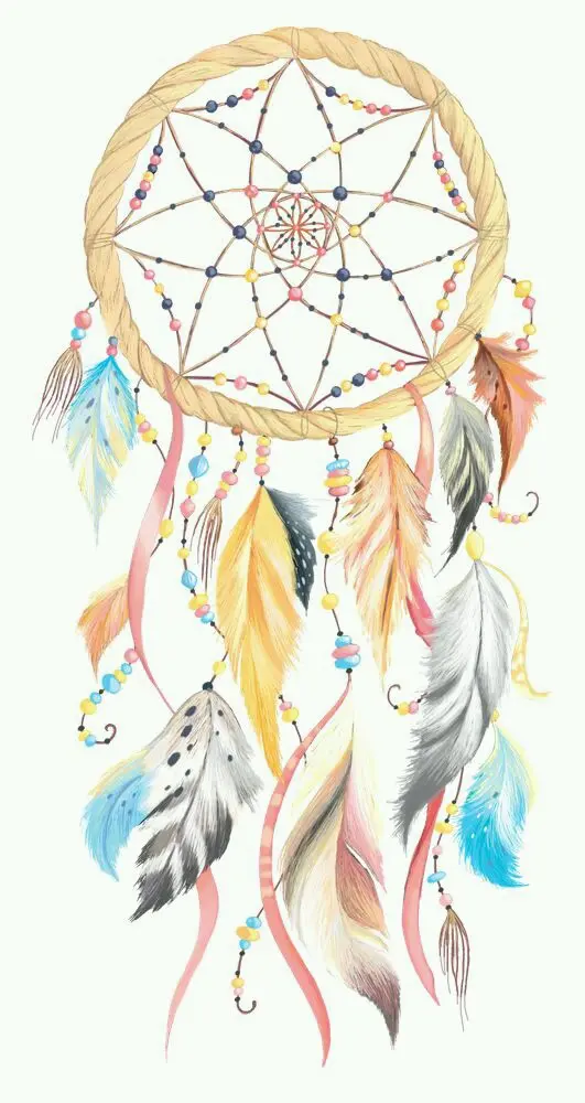 Download Cream-Colored Dreamcatcher Wallpaper with Yellow and Pink Feathers