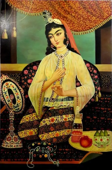 Download 8K Quality Painting of Iranian Woman During Qajar Era