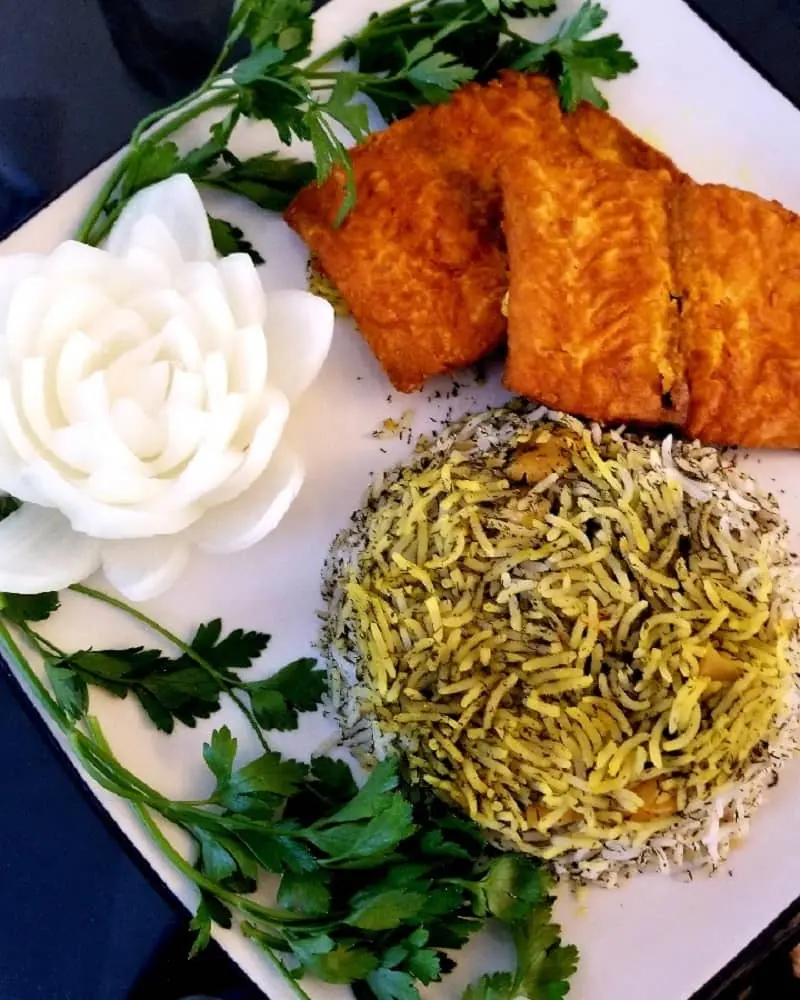 Herb Rice with Breaded Fish Photo