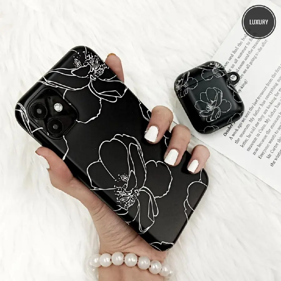 Black iPhone Case with Petal Design