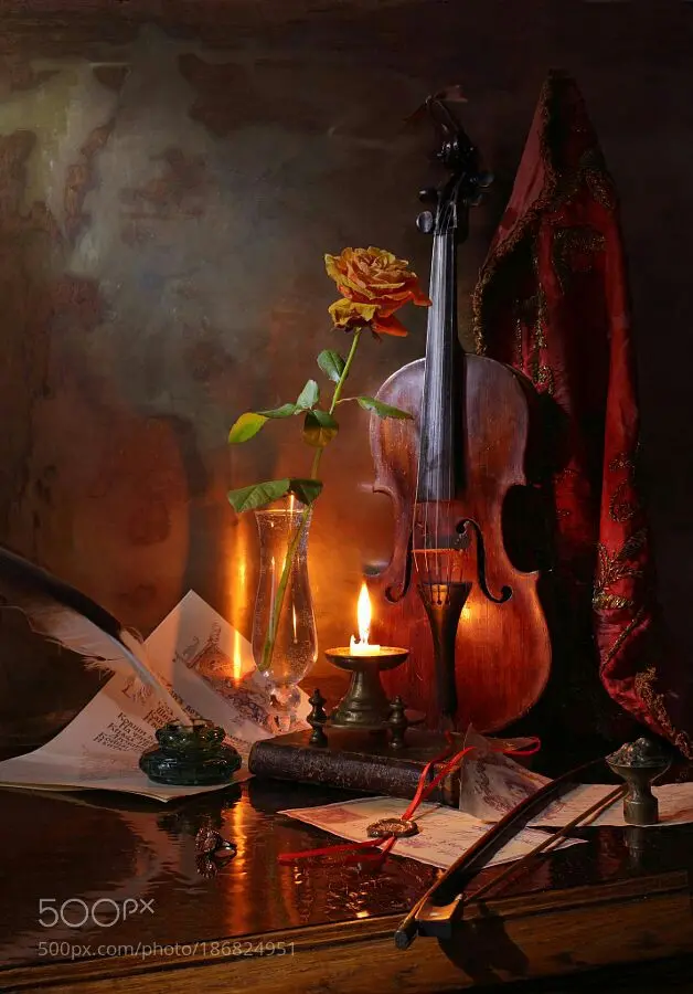 Artistic Violin Wallpaper with Candles - Romantic and Dark