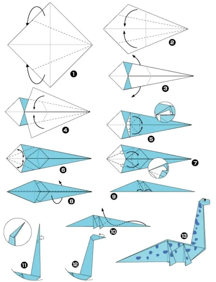 Blue Spotted Dinosaur Origami Image