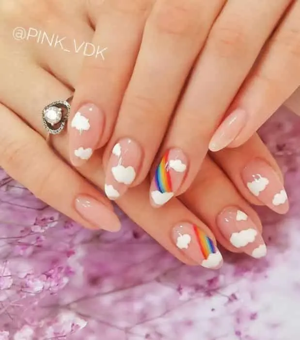 Rainbow and Cloud Nail Art Design for a Colorful Manicure