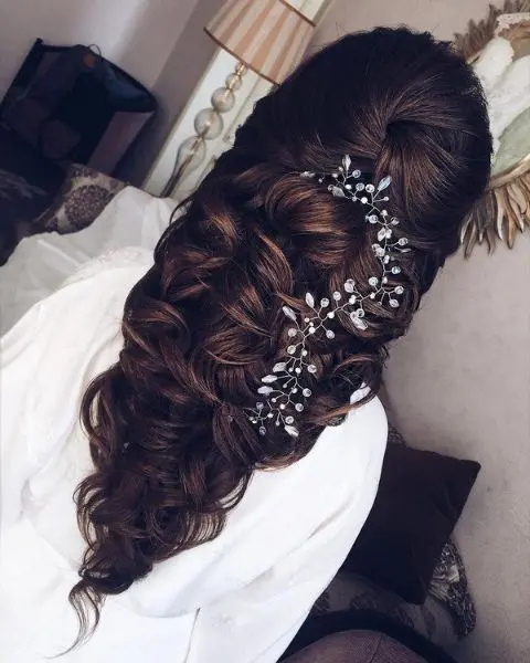 Half-Up Half-Down Hairstyle with Simple Crown for Brides