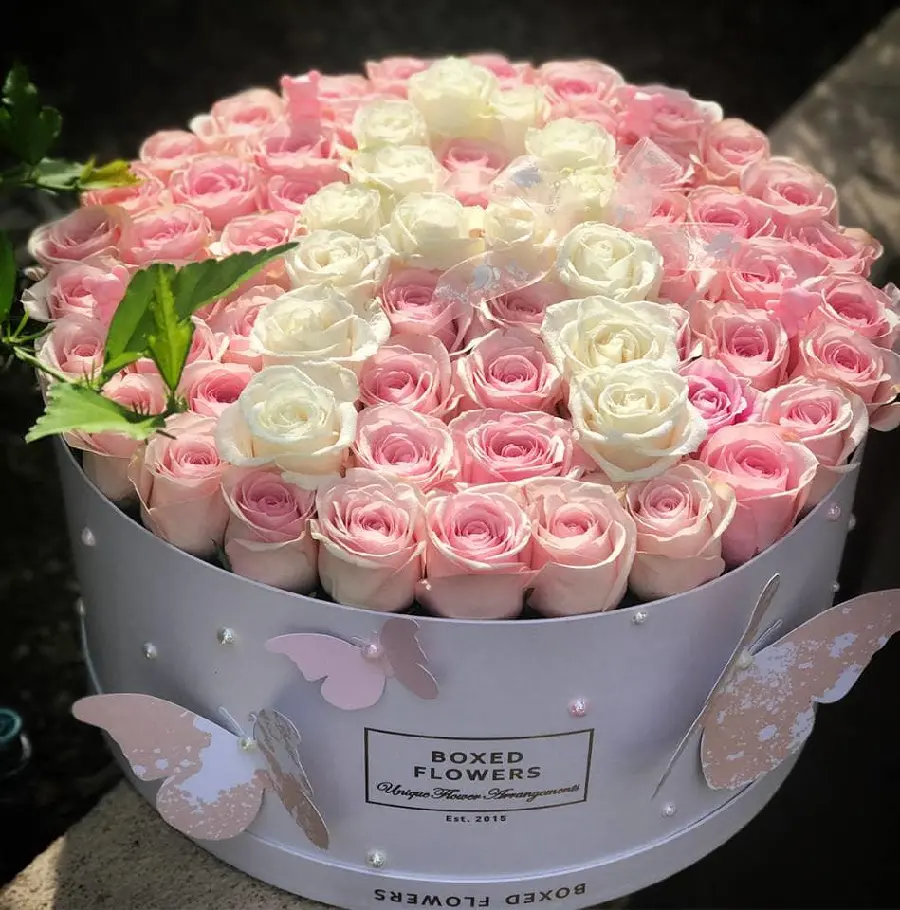 Large Pink And White Rose Box