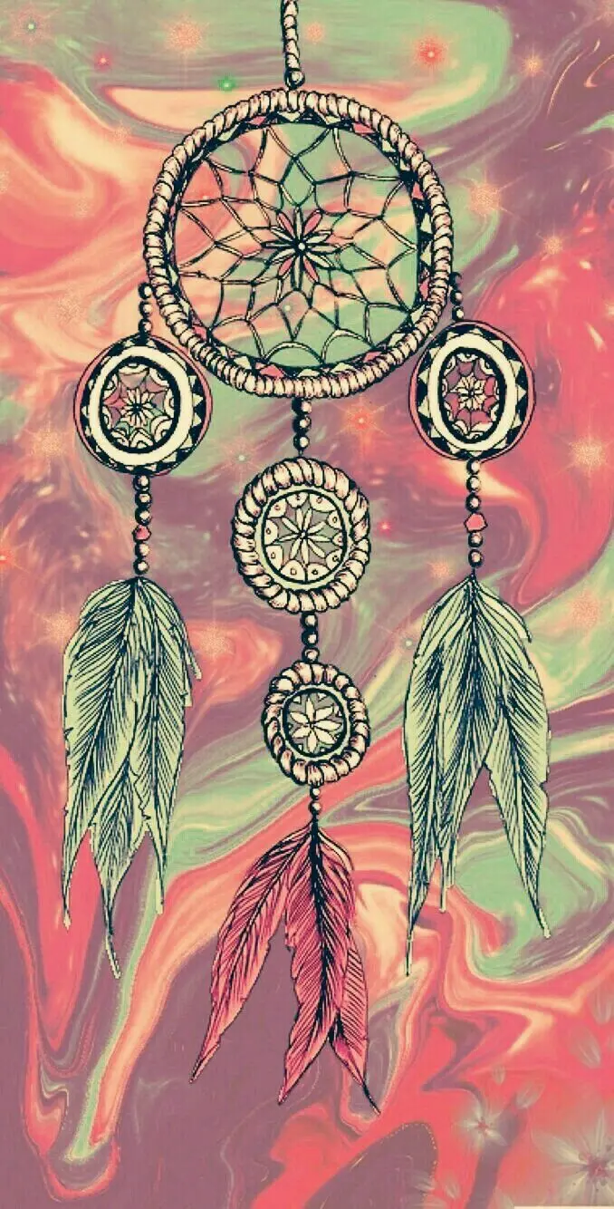 Download Dreamcatcher Wallpaper with Blue Feathers in Pink Background