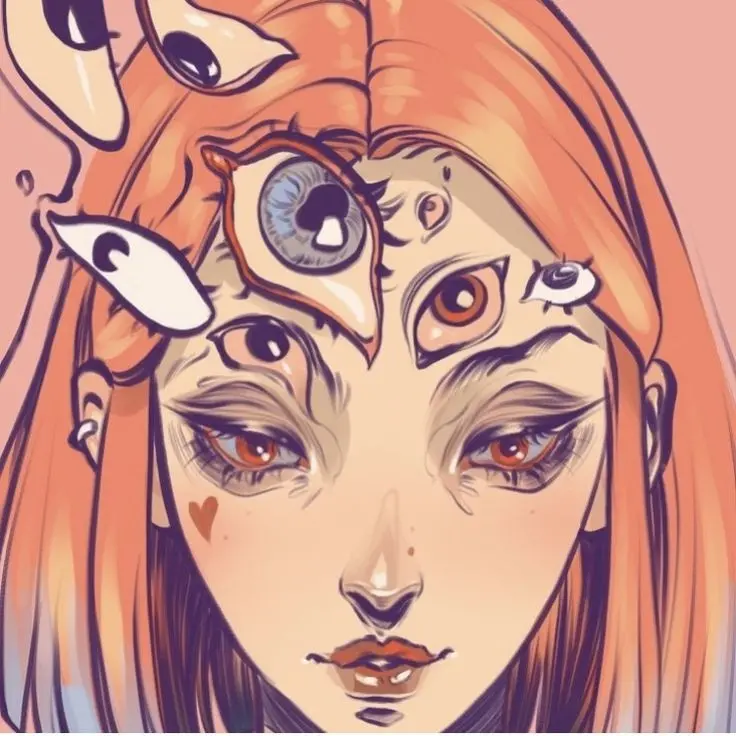 Download Orange Hair Girl with Red Third Eye Images