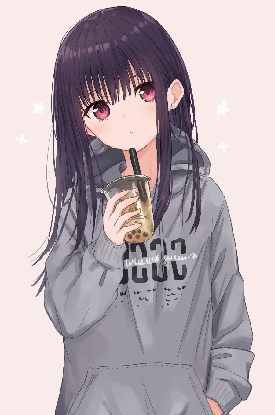Korean Anime Girl with Bubble Tea Photo