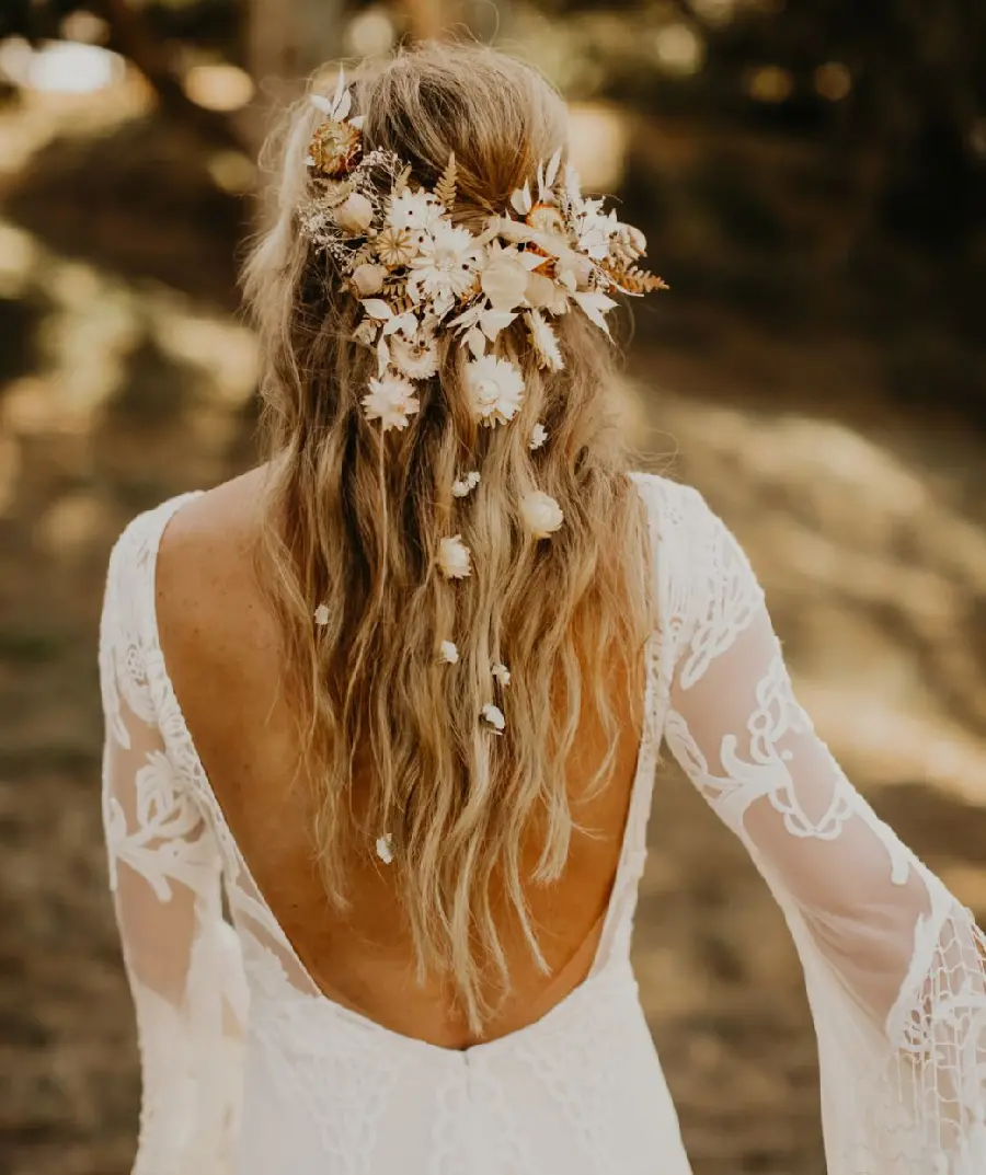 Beautiful Simple Open Hair with Floral Crown for Brides