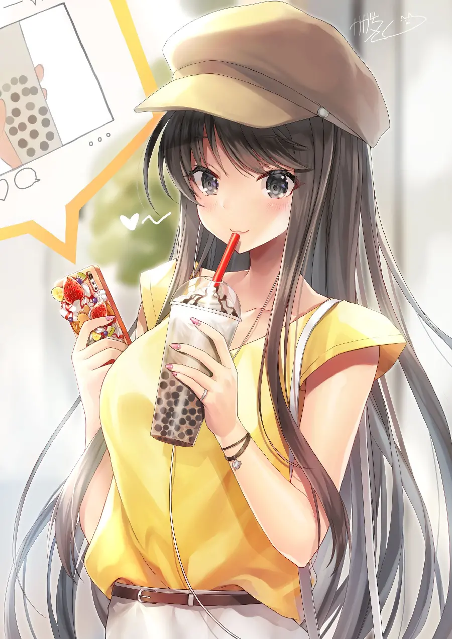 Anime Girl Drinking Bubble Tea Photo