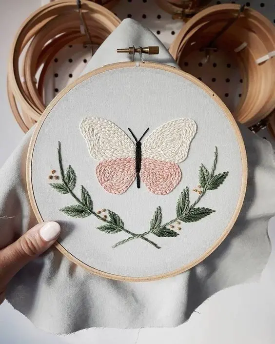 Download Butterfly Embroidery on Fabric Image