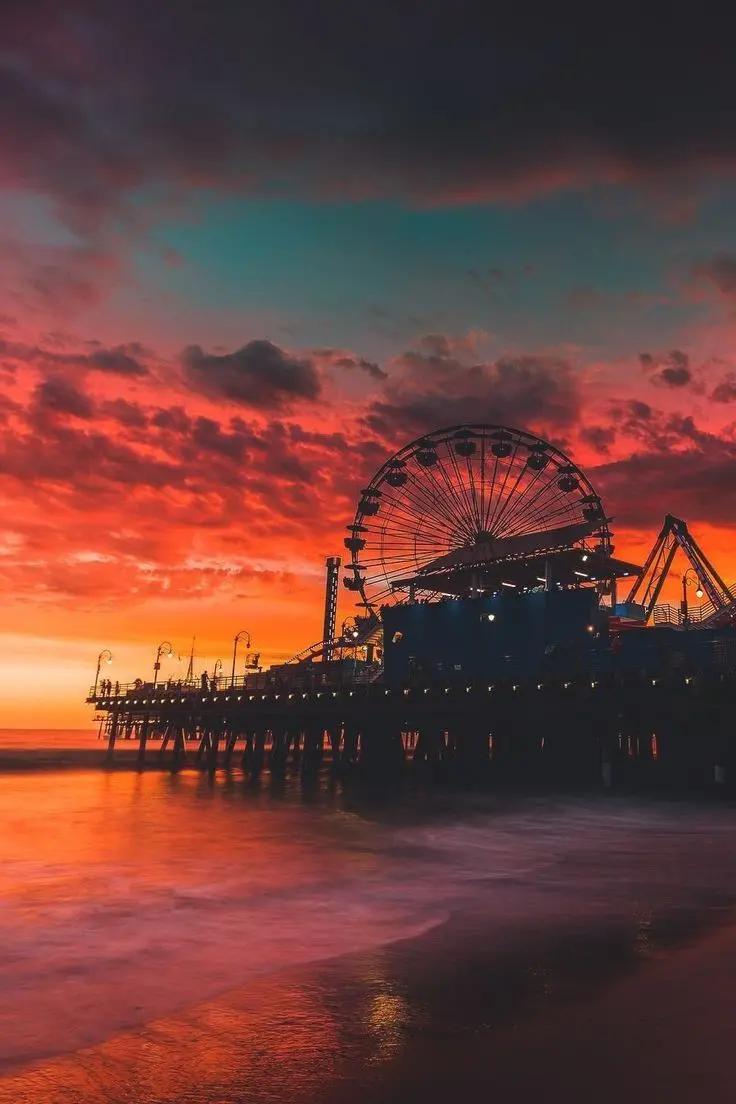 Download Ferris Wheel Background at Sea Sunset