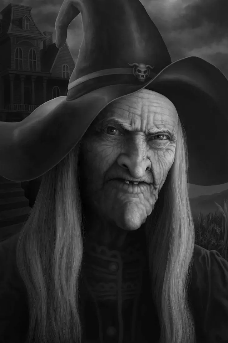 Download Wallpaper of an Old Witch with White Hair