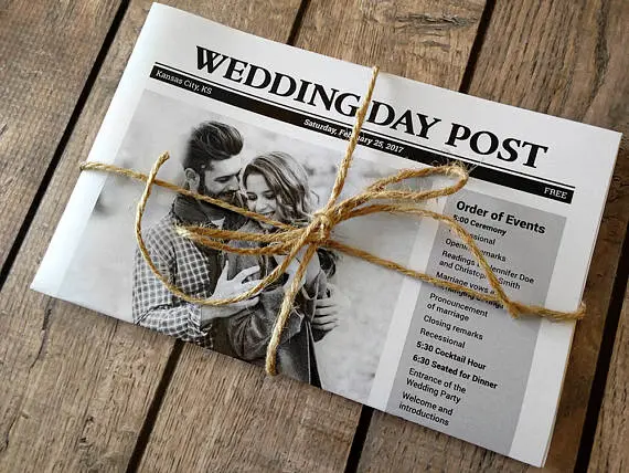 Newspaper Style Wedding Invitation Card Photo