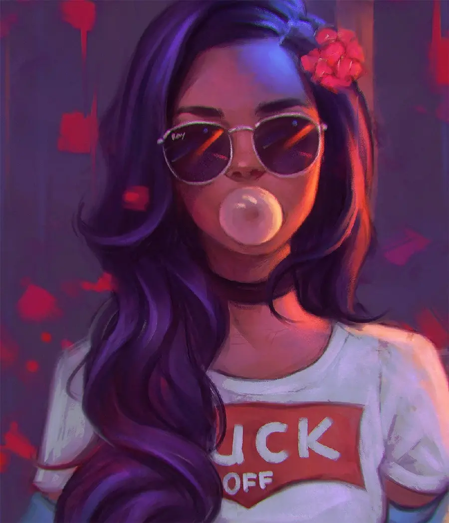 Download Digital Art Background of a Girl with Indigo Hair