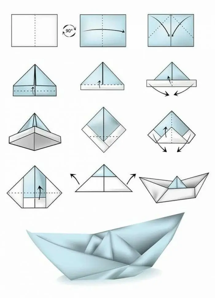 Download Blue Origami Boat 8K Image
