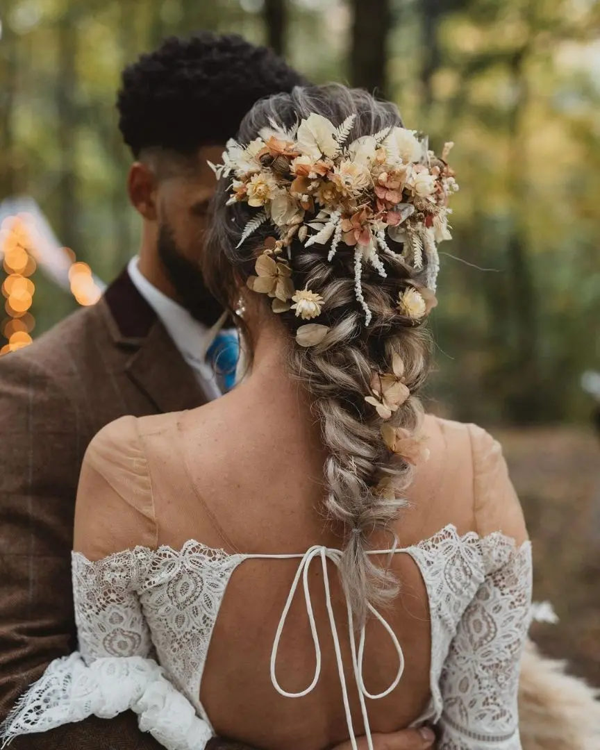 Braided Hair for Brides with Floral Crown
