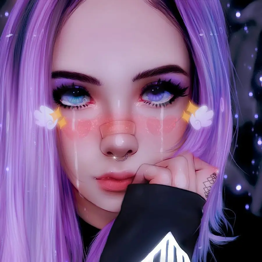Download Digital Art of a Girl with Purple Hair