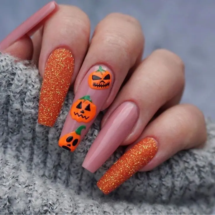 Pumpkin Halloween Nail Art Design - Spooky and Fun