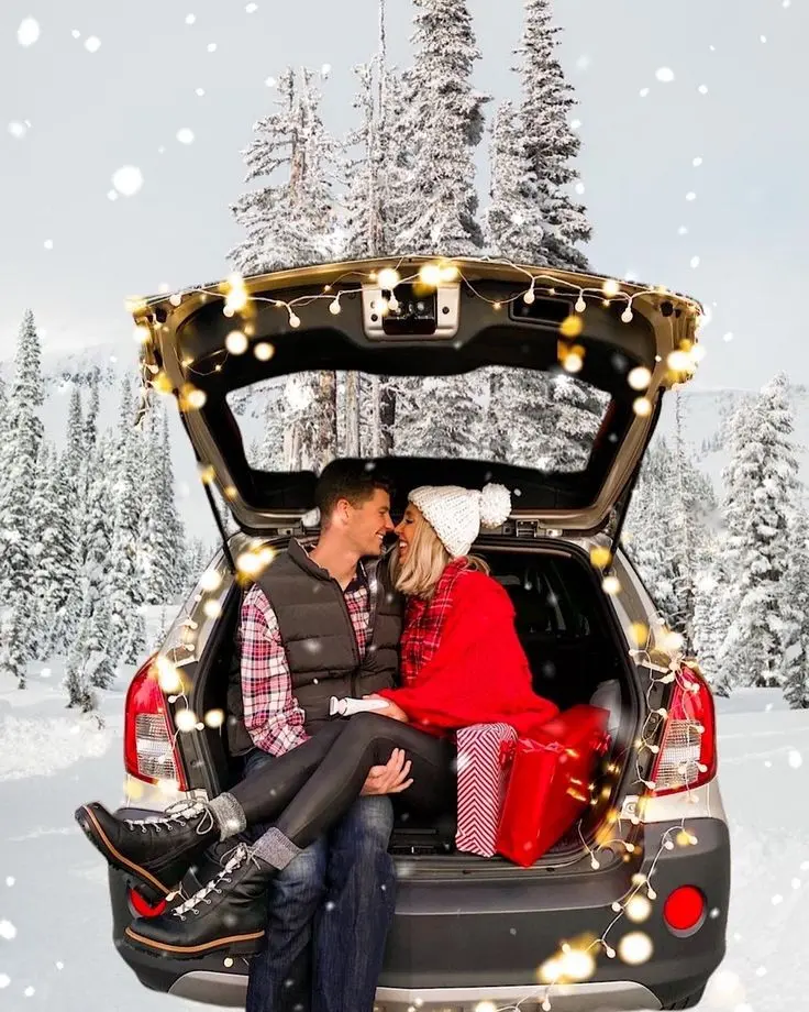 Romantic Pose in Snowy Day