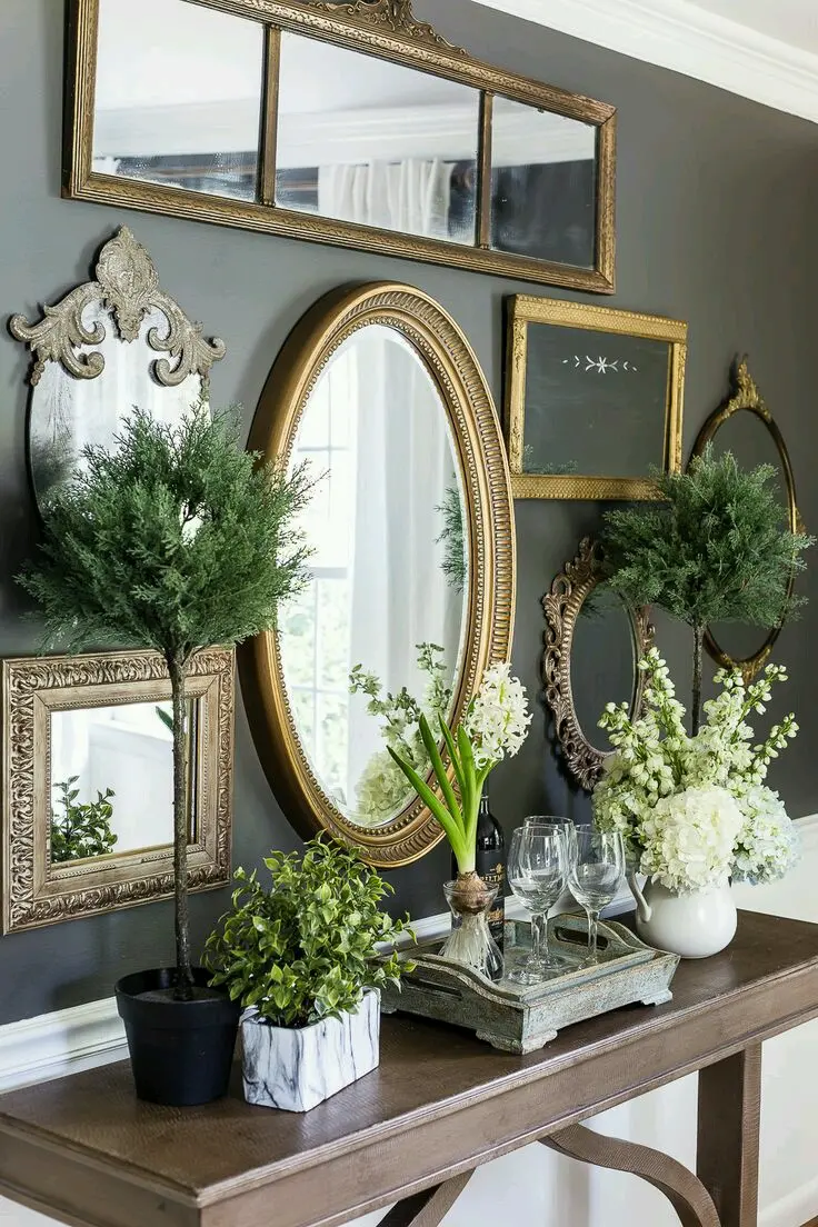 Download Golden Mirror with Plants Wallpaper