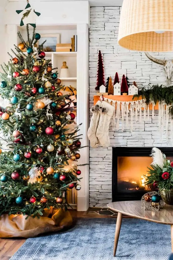 Download HD Image of Pine Tree and Fireplace