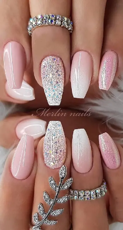 Pink Ombre Glitter Nail Design for a Sparkly Look