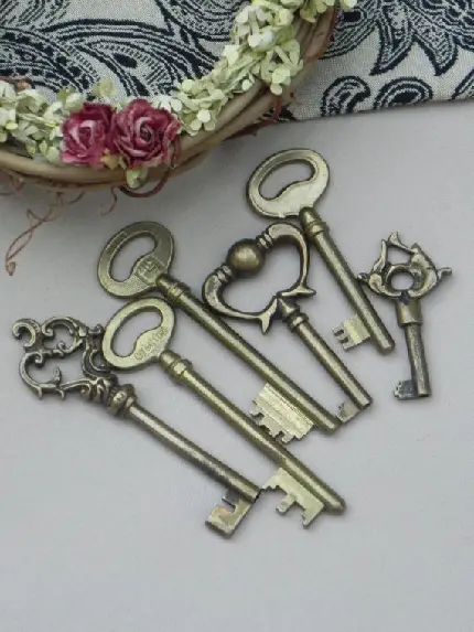 Download Background Image of Old Keys with Beautiful Handles
