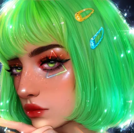 Download Digital Art of a Girl with Green Hair