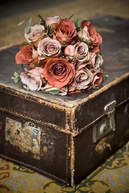 Download Image of Vintage Suitcase with Beautiful Bouquet