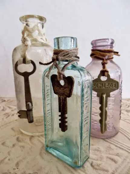 Download Image of Keys in Colorful Glass Bottles