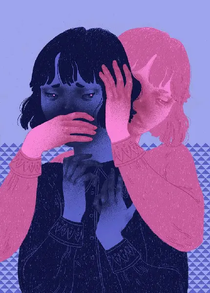 Image of a Sad Girl Being Threatened by Herself