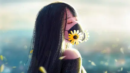 Photo of Fantasy Black-Haired Girl with Mask