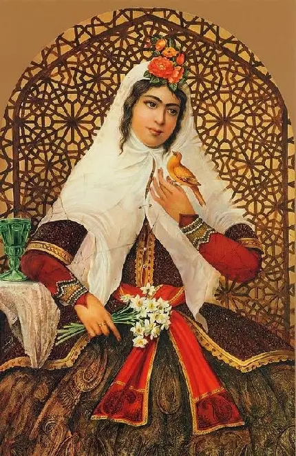 Download Painting of Unique Iranian Woman in Beautiful Dress