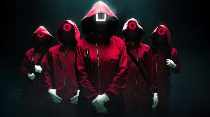 Squid Game Red Suits Background in High Quality